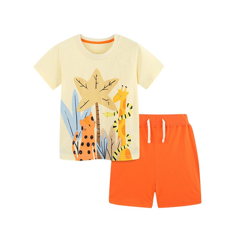 CYRBOKO Boys Outfit Sets Summer Short Sleeve Two Piece T-shirts And Shorts Set Orange Size 6-7 T