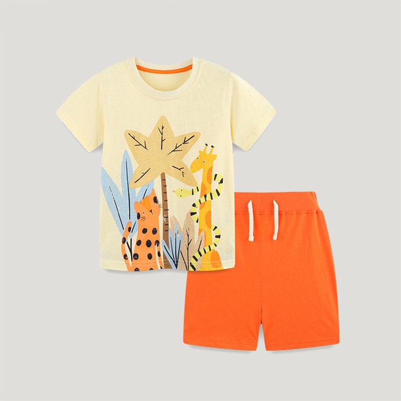CYRBOKO Boys Outfit Sets Summer Short Sleeve Two Piece T-shirts and Shorts Set Orange Size 6-7 T