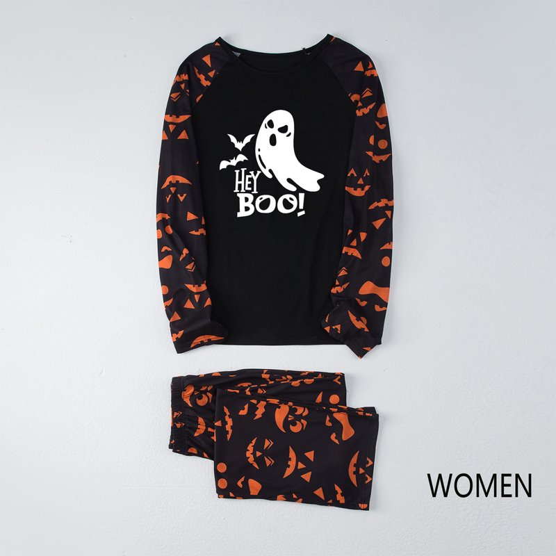 DAKIMOE Halloween Pajamas Family Matching Glow In The Dark Halloween Print Long Sleeve PJs Set Outfits 2 Pieces Cotton Loungewear Sleepwear For Adult Men Women Kids Toddler Ghost Mom-M