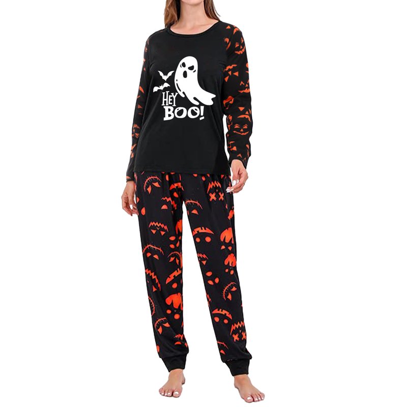 DAKIMOE Halloween Pajamas Family Matching Glow In The Dark Halloween Print Long Sleeve PJs Set Outfits 2 Pieces Cotton Loungewear Sleepwear For Adult Men Women Kids Toddler Ghost Mom-M