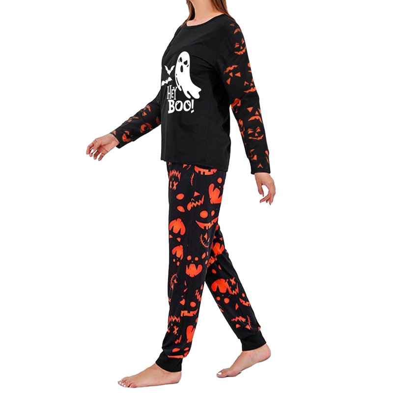 DAKIMOE Halloween Pajamas Family Matching Glow In The Dark Halloween Print Long Sleeve PJs Set Outfits 2 Pieces Cotton Loungewear Sleepwear For Adult Men Women Kids Toddler Ghost Mom-M