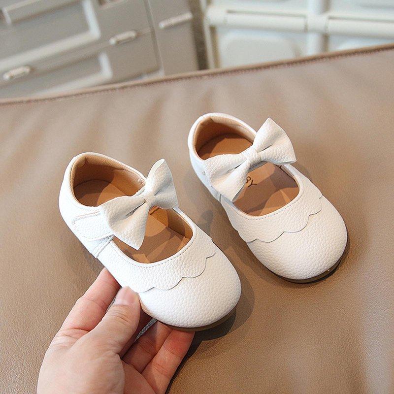 Darzheoy Toddler Baby Shoes For Girls Cute Solid Color Casual Fall Delicate Bow Trim Princess Versatile Loose Small Leather Shoes