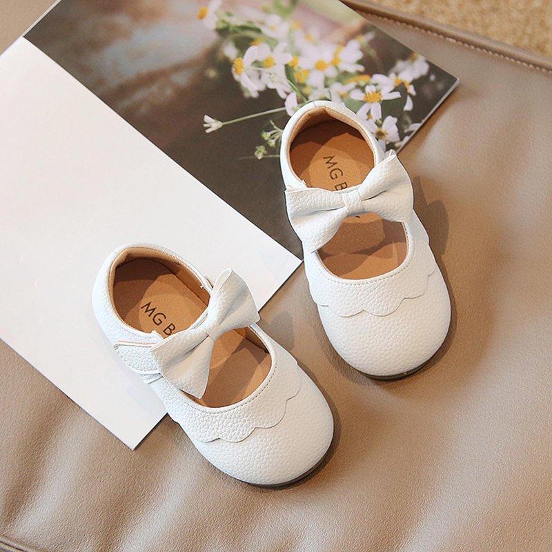 Darzheoy Toddler Baby Shoes For Girls Cute Solid Color Casual Fall Delicate Bow Trim Princess Versatile Loose Small Leather Shoes