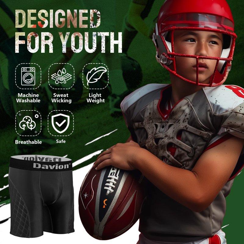 Davion Youth Boys Baseball Cup Underwear Sliding Shorts With Soft Protective Athletic Cup Padded Compression Shorts For Football Softball Lacrosse Hockey(Black-XS)