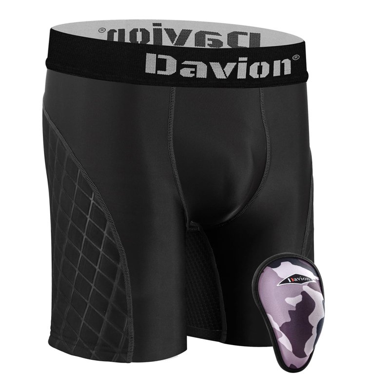 Davion Youth Boys Baseball Cup Underwear Sliding Shorts with Soft Protective Athletic Cup Padded Compression Shorts for Football Softball Lacrosse Hockey(Black-XS)