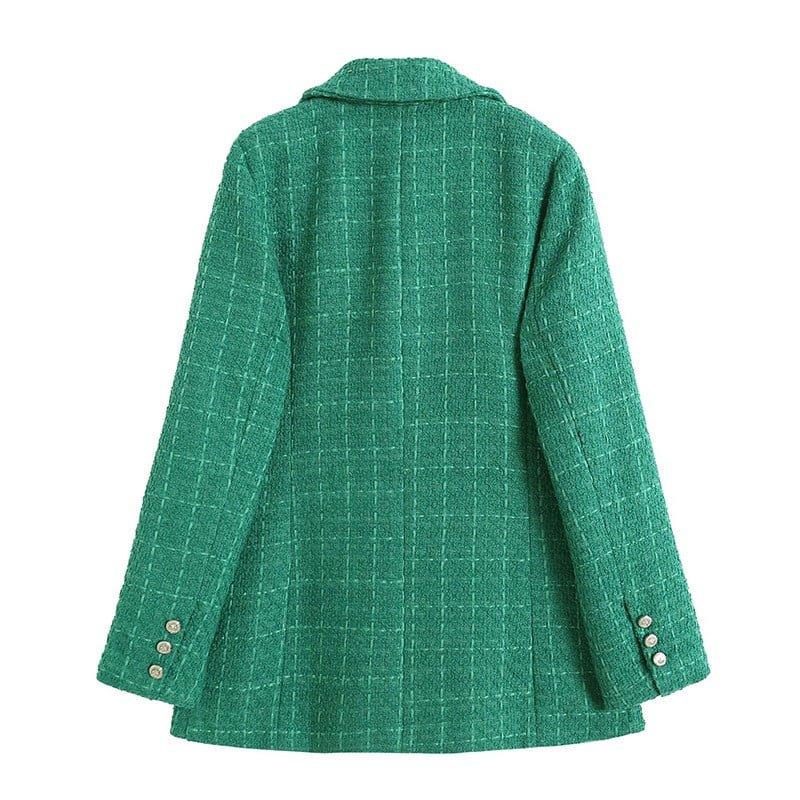 Dazajoo Womens Tweed Blazers Casual Long Sleeve Double Breasted Open Front Blazer Jackets Suits Jackets For Women 2024 Green M