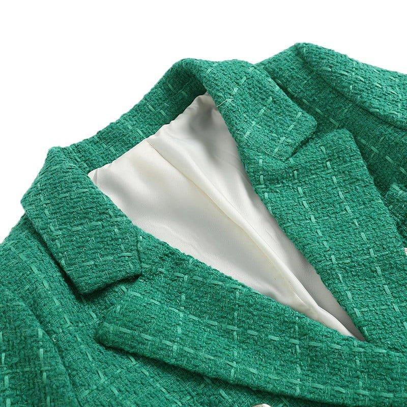 Dazajoo Womens Tweed Blazers Casual Long Sleeve Double Breasted Open Front Blazer Jackets Suits Jackets For Women 2024 Green M