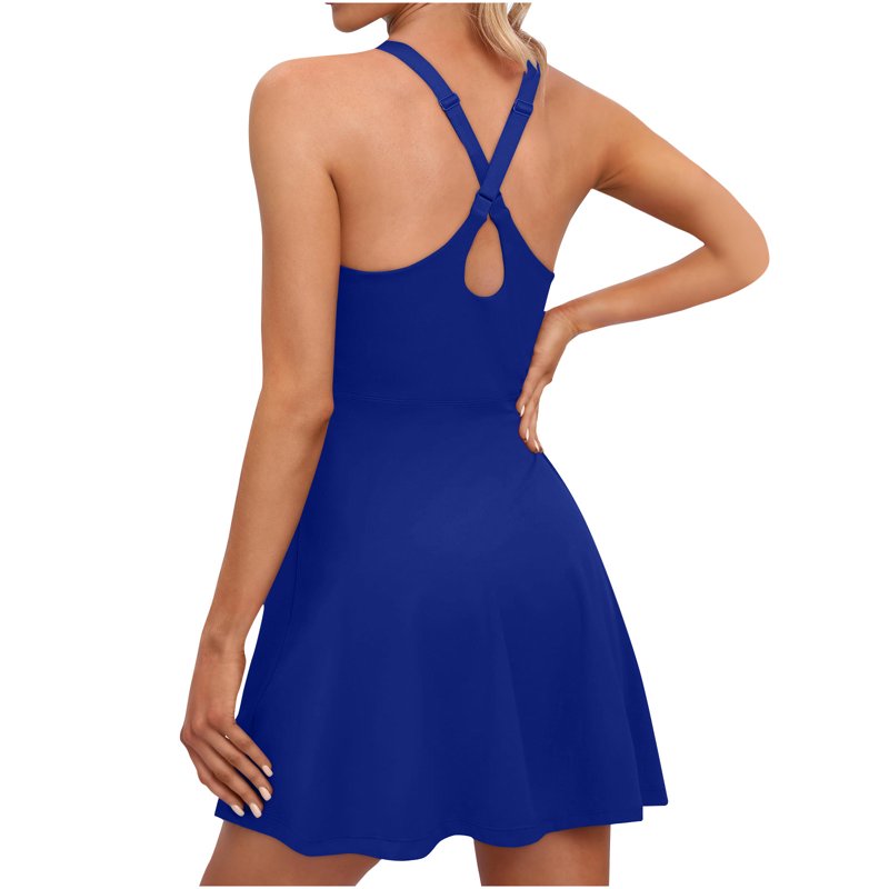Deals Of The Day Clearance Miqool Womens Tennis Dress Built In Shorts & Bra Adjustable Straps Crisscross Back Summer Exercise Workout Mini Dress Golf Athletic Dresses For Women