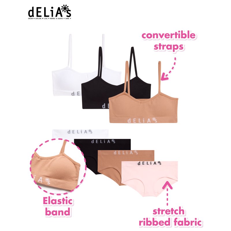 DELiA*s Girls' Training Bra Underwear Set - 7 Piece Seamless Training Bralette And Hipster Panties (7-16)