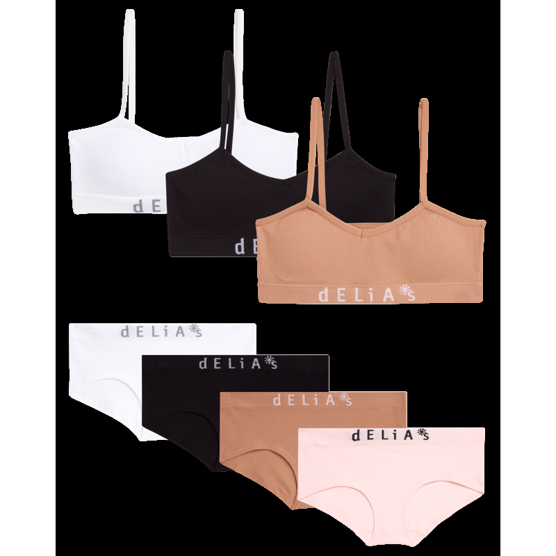 dELiA*s Girls' Training Bra Underwear Set - 7 Piece Seamless Training Bralette and Hipster Panties (7-16)