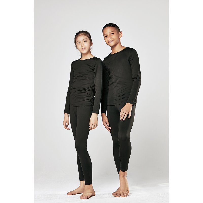 DEVOPS Boys And Girls Thermal Underwear Long Johns Set With Fleece Lined (Large Black)