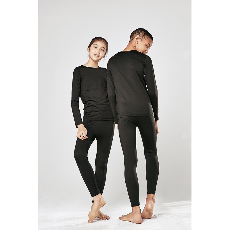 DEVOPS Boys And Girls Thermal Underwear Long Johns Set With Fleece Lined (Large Black)