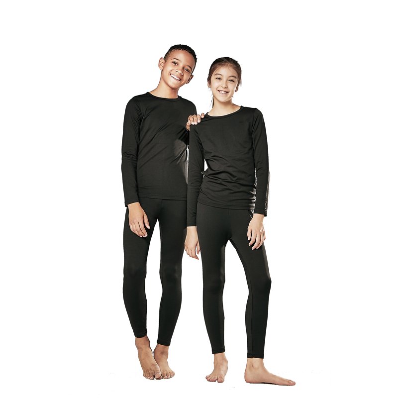DEVOPS Boys and Girls Thermal Underwear Long Johns Set with Fleece Lined (Large Black)