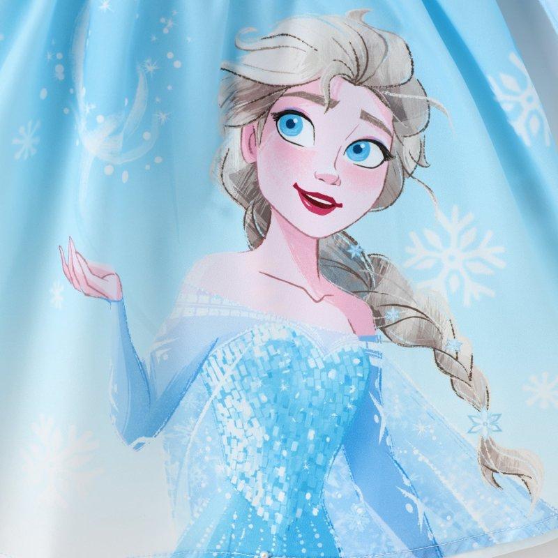 Disney Frozen Girl Dresses Elsa Graphic Blue Ruffle Long Sleeves Dress Character Gifts Toddler Kids 3T