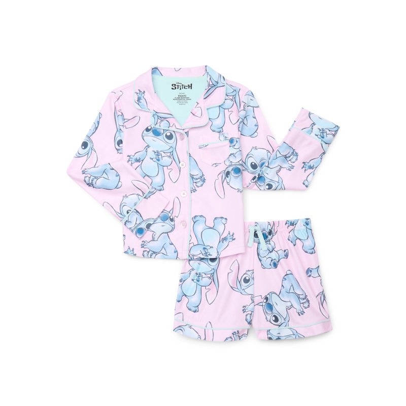 Disney Lilo and Stitch Girls Long Sleeve Coat and Shorts Pajama Set 2-Piece Sizes 4-16