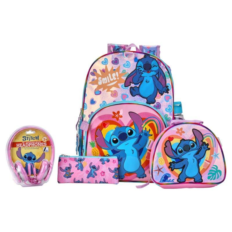 Disney Lilo & Stitch Girls 17" 6-Piece Backpack Set With Headphones Pink