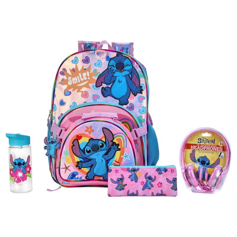 Disney Lilo & Stitch Girls 17" 6-Piece Backpack Set With Headphones Pink