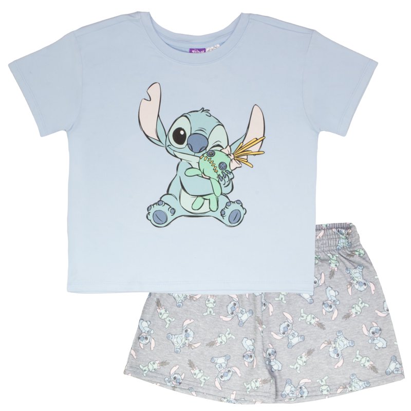 Disney Lilo & Stitch Girls Boxy Graphic T-Shirt and Short Set - Stitch and Scrump - Lightweight Summer Outfit for Kids (Sizes 7-14)