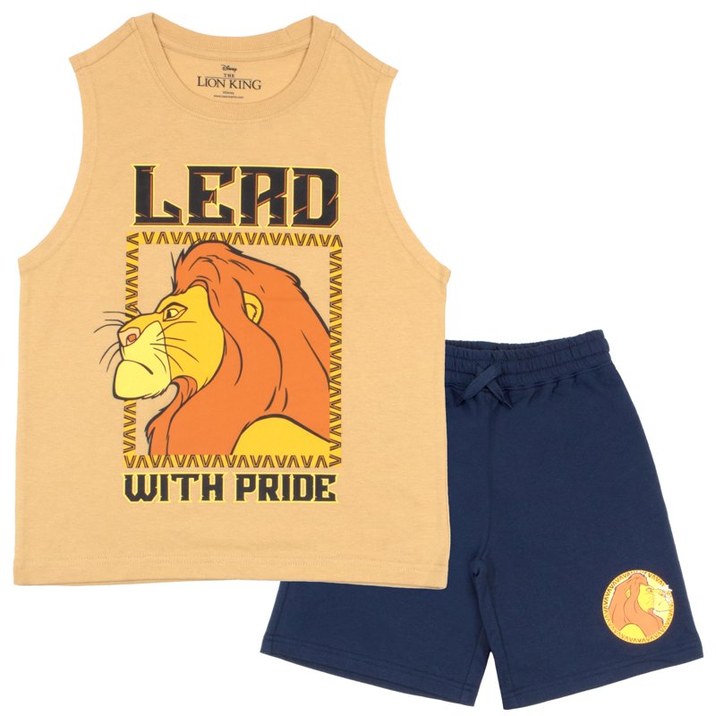 Disney Lion King Boys Sleeveless Shirt and Shorts Set 2-Piece Casual Outfit Shorts Set for Kids (Size 4-10)