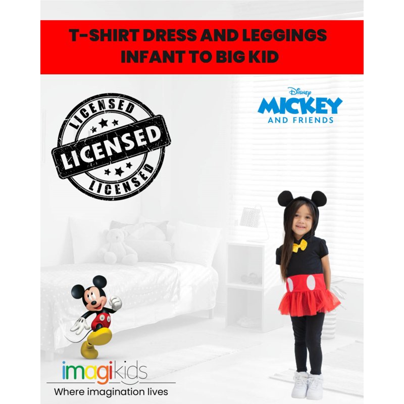 Disney Mickey Mouse Toddler Girls Cosplay T-Shirt Dress And Leggings Toddler To Big Kid