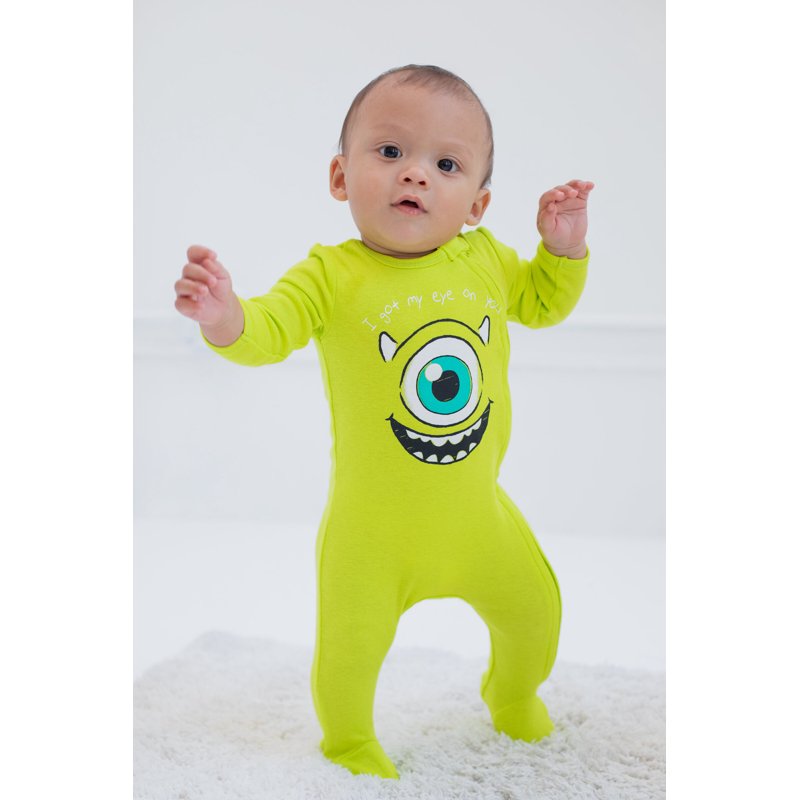 Disney Pixar Monsters Inc. Mike Sully Infant Baby Boys 2 Pack Zip Up Snap Cosplay Sleep N' Plays Newborn To Infant
