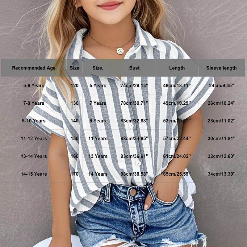 Diufon Shirts For Girls Summer Short Sleeve Stripes Button Down Lapel Shirt Casual Cotton Linen Blouse