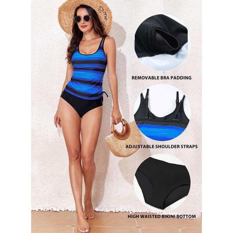 DOKOTOO Tankini Swimsuits For Women Tummy Control Bathing Suits Two Piece Tankini Tops With Shorts Swimwear S