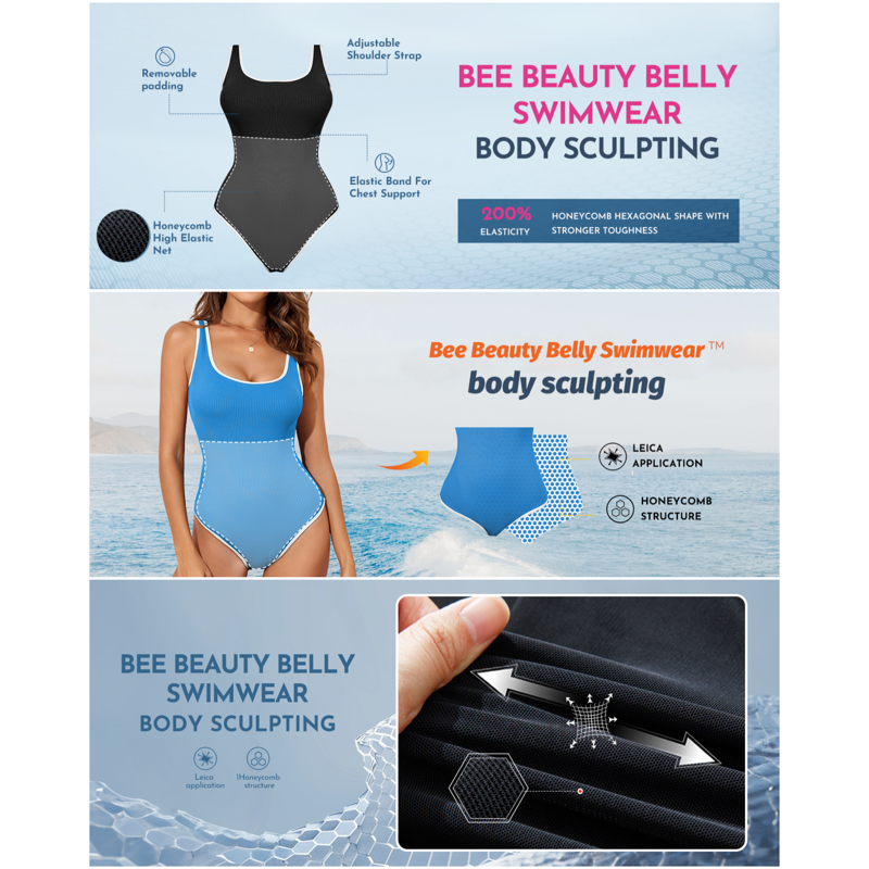 DOKOTOO Women's One Piece Swimsuit Tummy Control High Cut Bathing Suit Ribbed Round Neck Sporty Swimwear