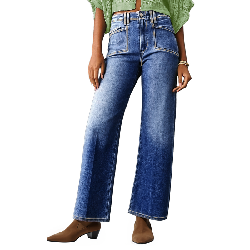 DOKOTOO Women's Wide Leg Jeans High Waisted Stretchy Boyfriend Denim Pants Trendy with Big Pocket
