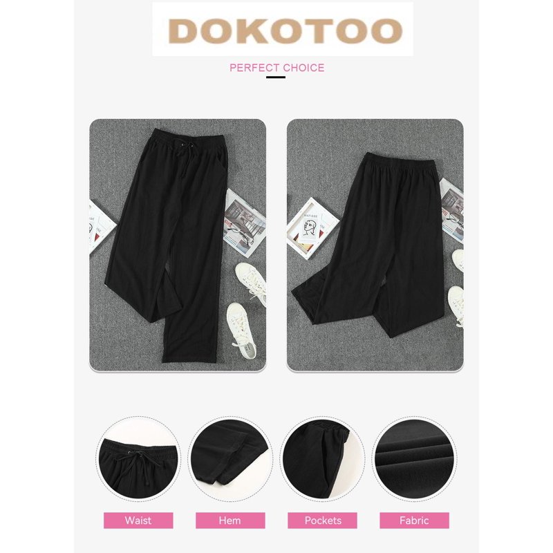 DOKOTOO Womens Drawstring Elastic Waist Casual Pants Solid Color Trousers With Pockets