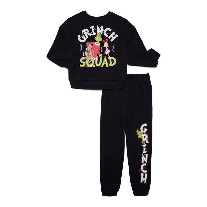 Dr Seuss the Grinch Girls Graphic Sweatshirt and Joggers Set 2 Piece Sizes 4-18