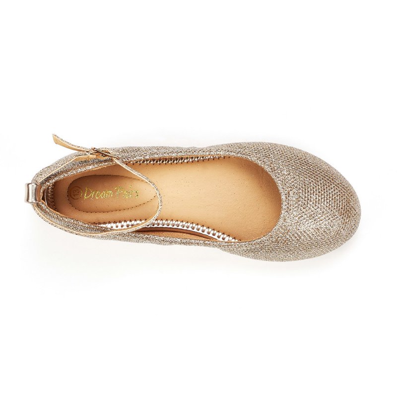 Dream Pairs Kids Girls Mary Jane Shoes Ankle Strap Flat Shoes Casual Dress Wedding Shoes Sole-Fina-K Gold/Glitter Size 5