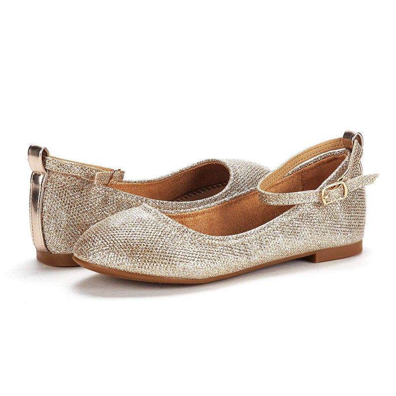 Dream Pairs Kids Girls Mary Jane Shoes Ankle Strap Flat Shoes Casual Dress Wedding Shoes Sole-Fina-K Gold/Glitter Size 5