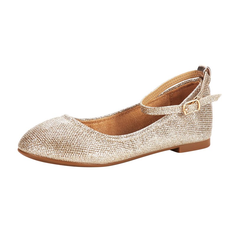 Dream Pairs Kids Girls Mary Jane Shoes Ankle Strap Flat Shoes Casual Dress Wedding Shoes Sole-Fina-K Gold/Glitter Size 5