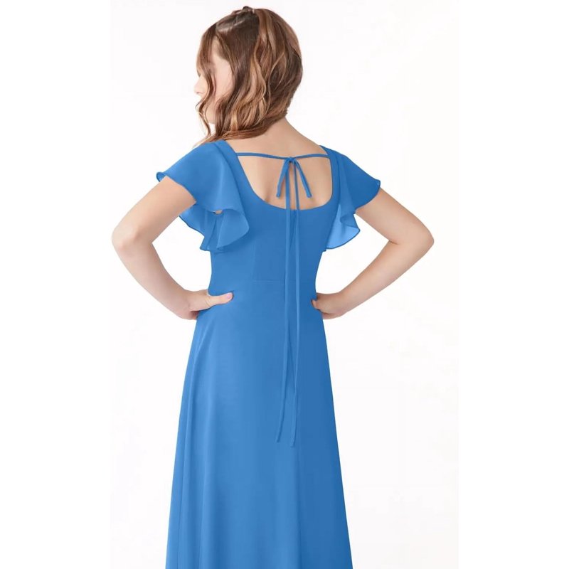 Drtj Girls Bridesmaid Dress For Wedding Chiffon Short Sleeve Flower Girl Dresses For Teen With Slit