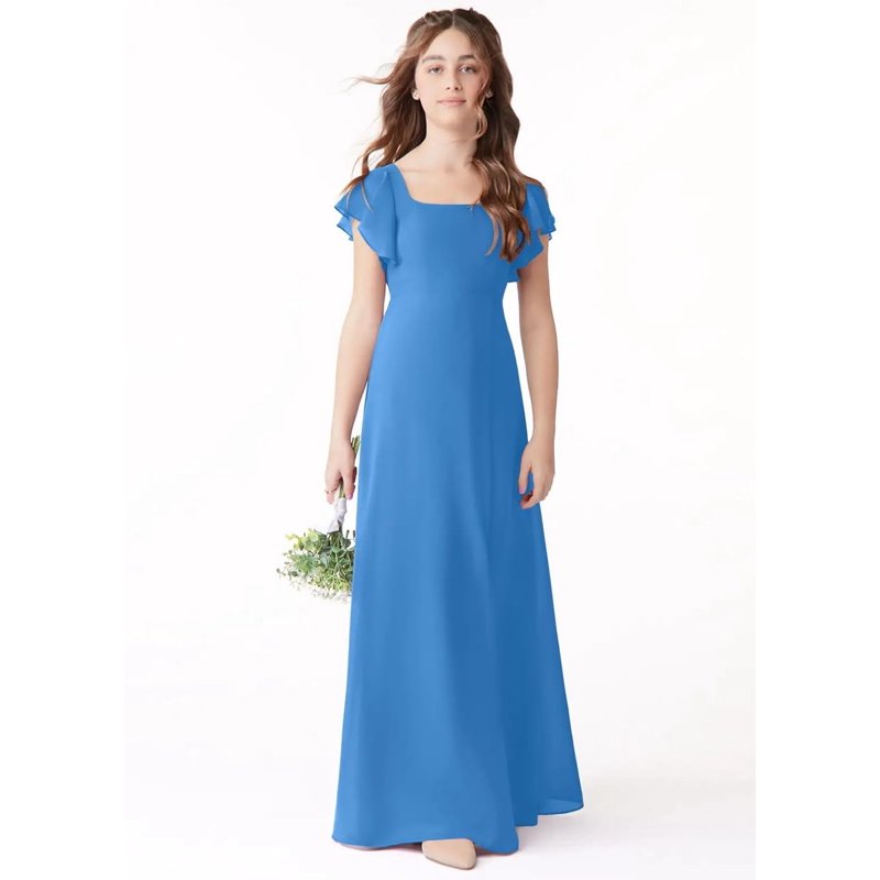 Drtj Girls Bridesmaid Dress For Wedding Chiffon Short Sleeve Flower Girl Dresses For Teen With Slit