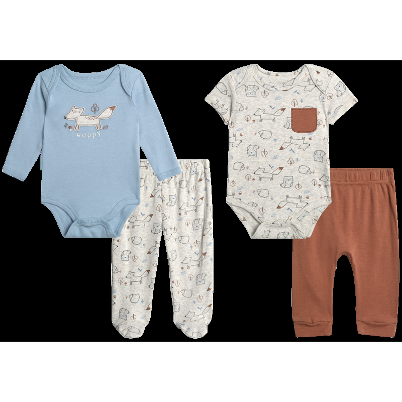 Duck Duck Goose Newborn Baby Boy's Layette Outfit Set - 4 Piece Baby Boys Cotton Clothing Set (0-9M)