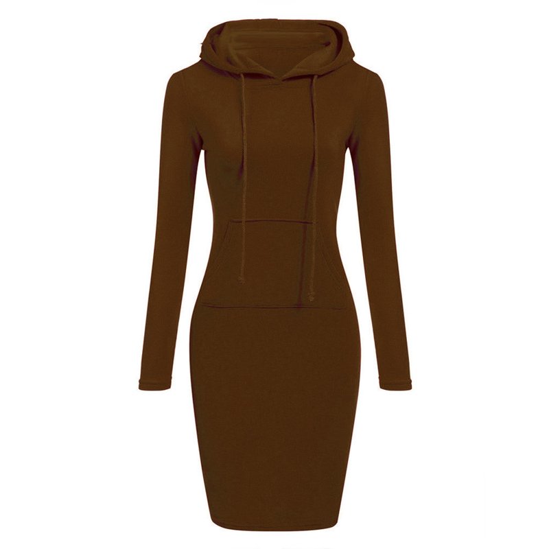 Dyfzdhu Womens Hoodie Dress Spring Fall Dresses Long Sleeve Solid Color Slim Hooded Sweatershirt Dress With Pocket Coffee Dyfzdhu Womens Hoodie Dress Spring Fall Dresses Long Sleeve Solid Color Slim Hooded Sweatershirt Dress With Pocket Coffee