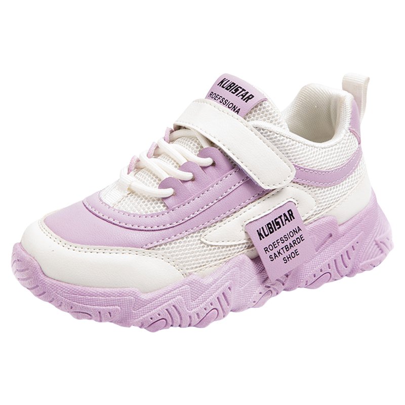 Ediodpoh Fashion Four Seasons Children Sneakers Girls Flat Thick Bottom Non Lightweight Mesh Upper Breathable Comfortable Lace Up Hook Loop Solid Color Casual Style Kids Shoes Purple 13