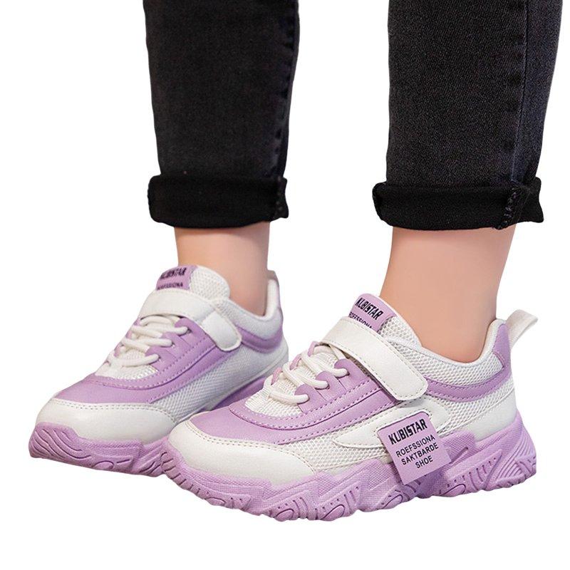 Ediodpoh Fashion Four Seasons Children Sneakers Girls Flat Thick Bottom Non Lightweight Mesh Upper Breathable Comfortable Lace Up Hook Loop Solid Color Casual Style Kids Shoes Purple 13