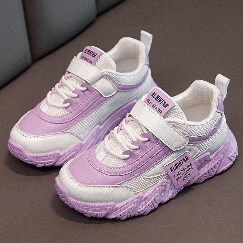 Ediodpoh Fashion Four Seasons Children Sneakers Girls Flat Thick Bottom Non Lightweight Mesh Upper Breathable Comfortable Lace up Hook Loop Solid Color Casual Style Kids Shoes Purple 13
