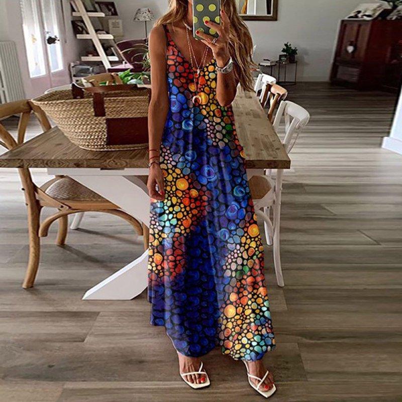 Edvintorg Maxi Dresses For Women Clearance Fashion Women Summer V-Neck Casual Printing Loose Sleeveless Loose Long Dress