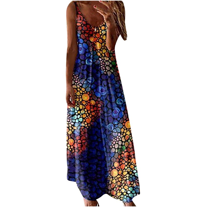 Edvintorg Maxi Dresses For Women Clearance Fashion Women Summer V-Neck Casual Printing Loose Sleeveless Loose Long Dress Edvintorg Maxi Dresses For Women Clearance Fashion Women Summer V-Neck Casual Printing Loose Sleeveless Loose Long Dress