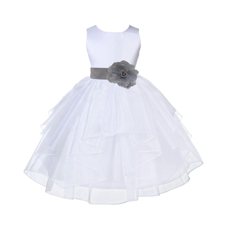 Ekidsbridal White Silver Shimmering Organza Flower Girl Dress Junior Bridesmaid Wedding Pageant Communion Baptism Gown 4613T 4