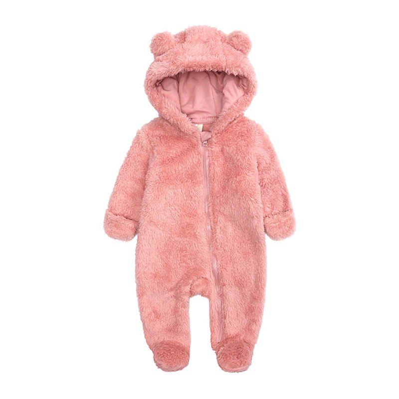 Elainilye Fashion Unisex Baby Clothes Newborn Boys Girls Plush Cute Bear Ears Winter Thick Warm Jumpsuit Romper Sizes 0-12 Months