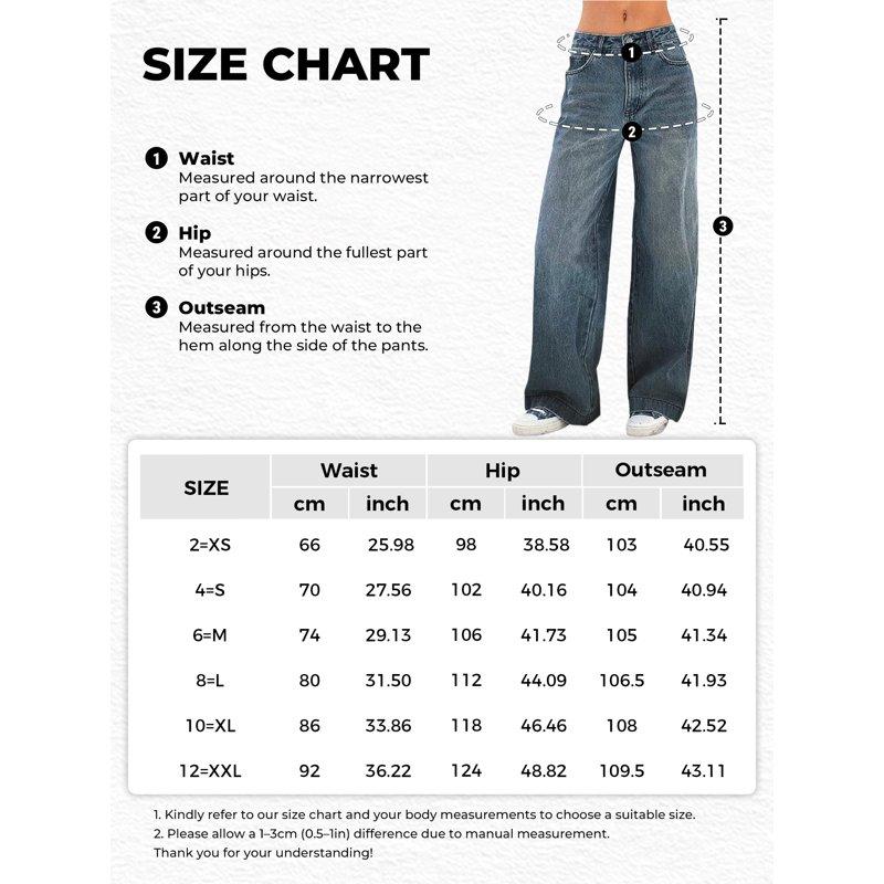 EMMIOL Women's Vintage Y2K Wide Leg Jeans 90s Baggy Boyfriend Style Denim Pants Low Rise Loose Fit Jeans