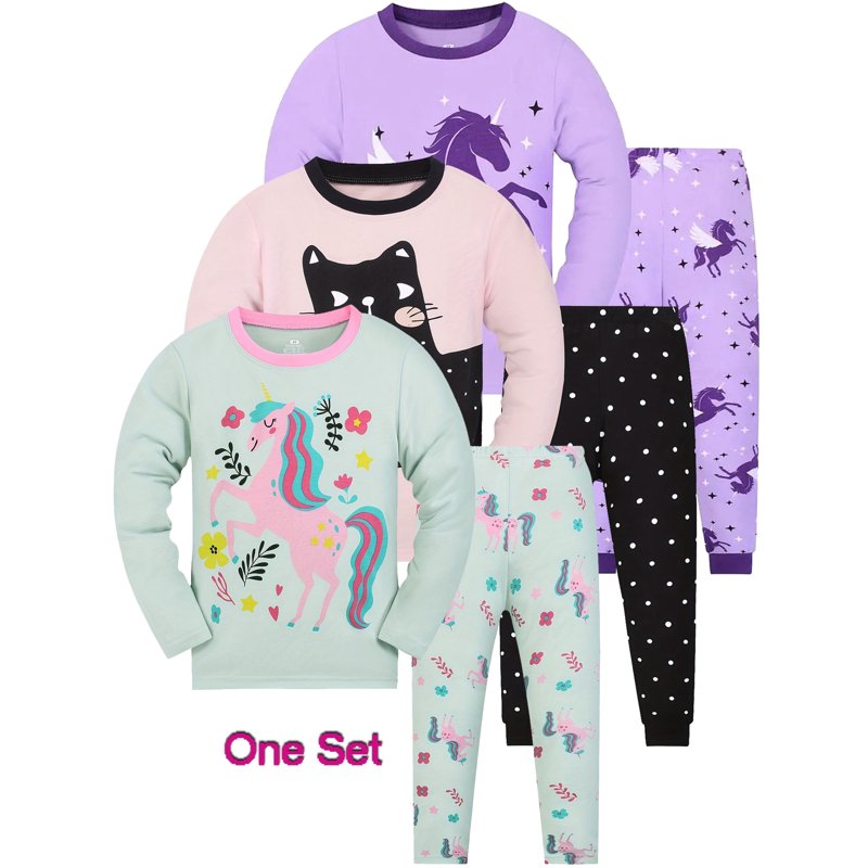 ENFLASH 2-Piece Long Sleeve Pajamas Christmas Sleepwear Unicorn Pjs Cotton for Baby Toddler Little Girls 2-9 Years