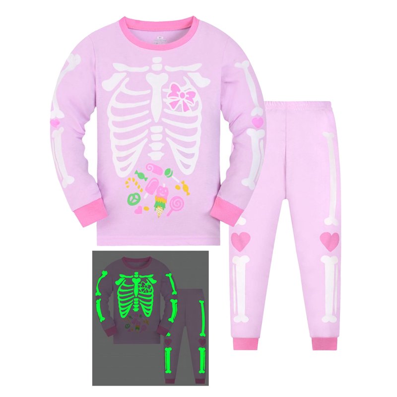 ENFLASH Halloween Little Girl Boy Glow-in-the-Dark Sleepwear Cotton Toddler Kids 2-Pieces Pajamas Sets Skeleton 7Y