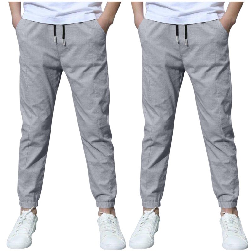 Erwazi 2 Pack Boys Jogger Pants Casual Lightweight Cotton Linen School Uniform Pants Loose Fit Elastic Waist Drawstring Trousers