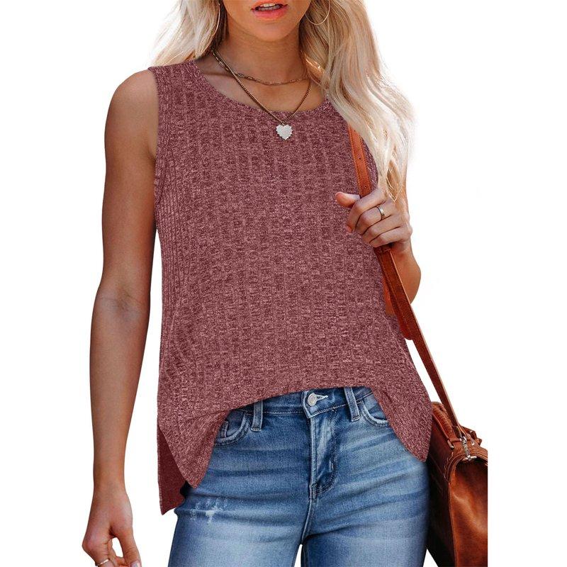 Erwazi Women's Knit Tank Top Summer Crew Neck Sleeveless T Shirts Casual Loose Basic Tees Tops